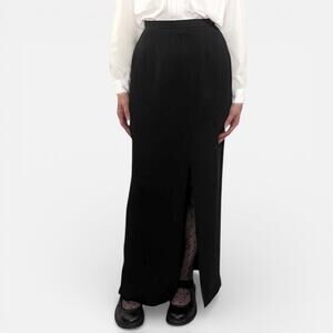 Vintage Dark Romantic Black Front Slit Straight Cut Column Maxi Skirt Sz M